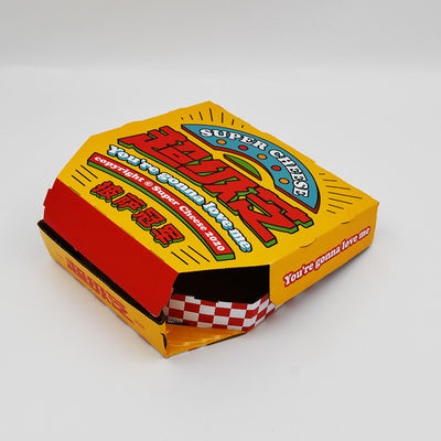 E Flute Pizza صندوق تسليم صندوق بيتزا مموج Cmyk صندوق تسليم فويل مطبوع مخصص